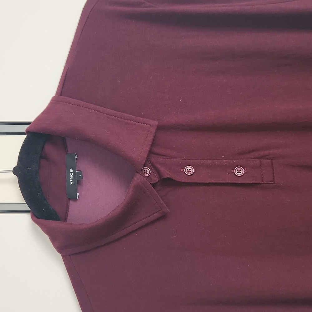 Vince Double Layer Men Long Sleeve Polo Shirt Burgundy Maroon Color Size L - Picture 4 of 16